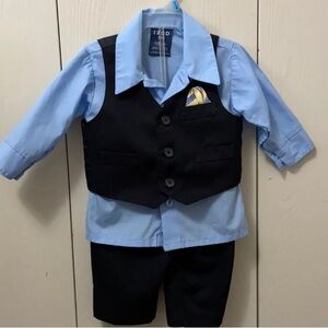 Izod Light Blue Shirt and Black Vest Shorts Set with Pocket Square